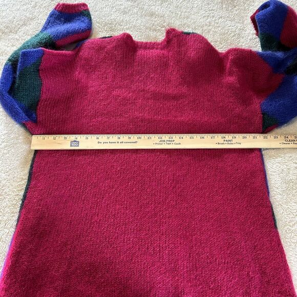 Vintage Sweater Large Mohair Long Line Pink Wool Blend Color Block Fuzzy Grunge - Picture 10 of 12